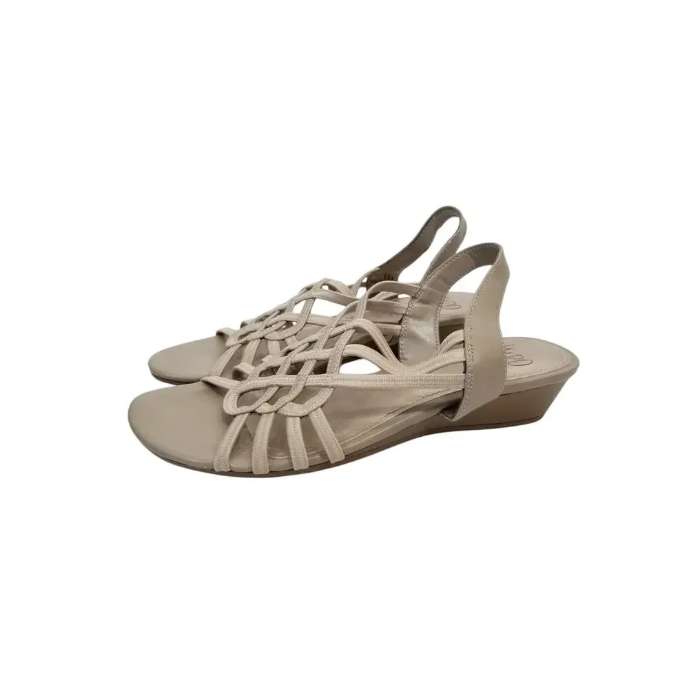 Impo Stretch Reaction Taupe Gray Low Wedge Heel Slingback Elastic Sandals 7.5